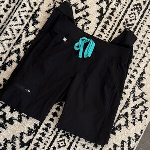 Figs Black Women's jogger scrubs with Teal Drawstring
